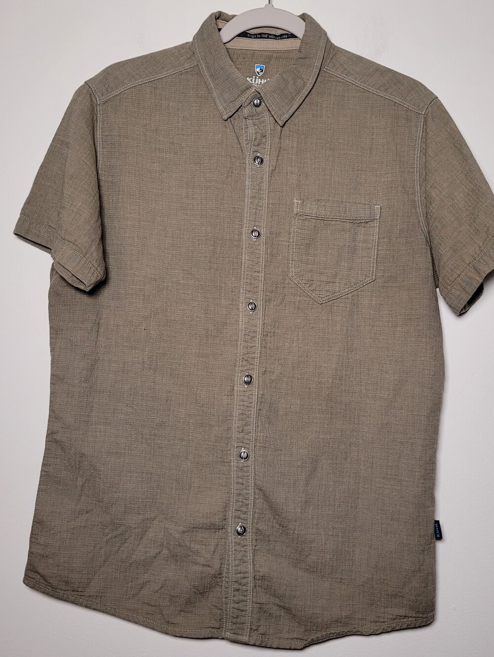 Kuhl Mens Short-Sleeve Button-Up Shirt Small Green Cotton Blend Outdoor